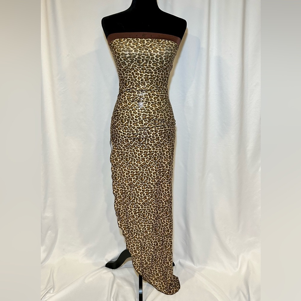 Leopard Print Exotic Dancer Asymmetrical Gown with Matching Thong